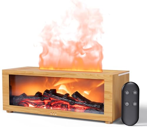 Diffuseur d'huiles essentielles cheminée effet bois avec télécommande et minuteur LED - 2