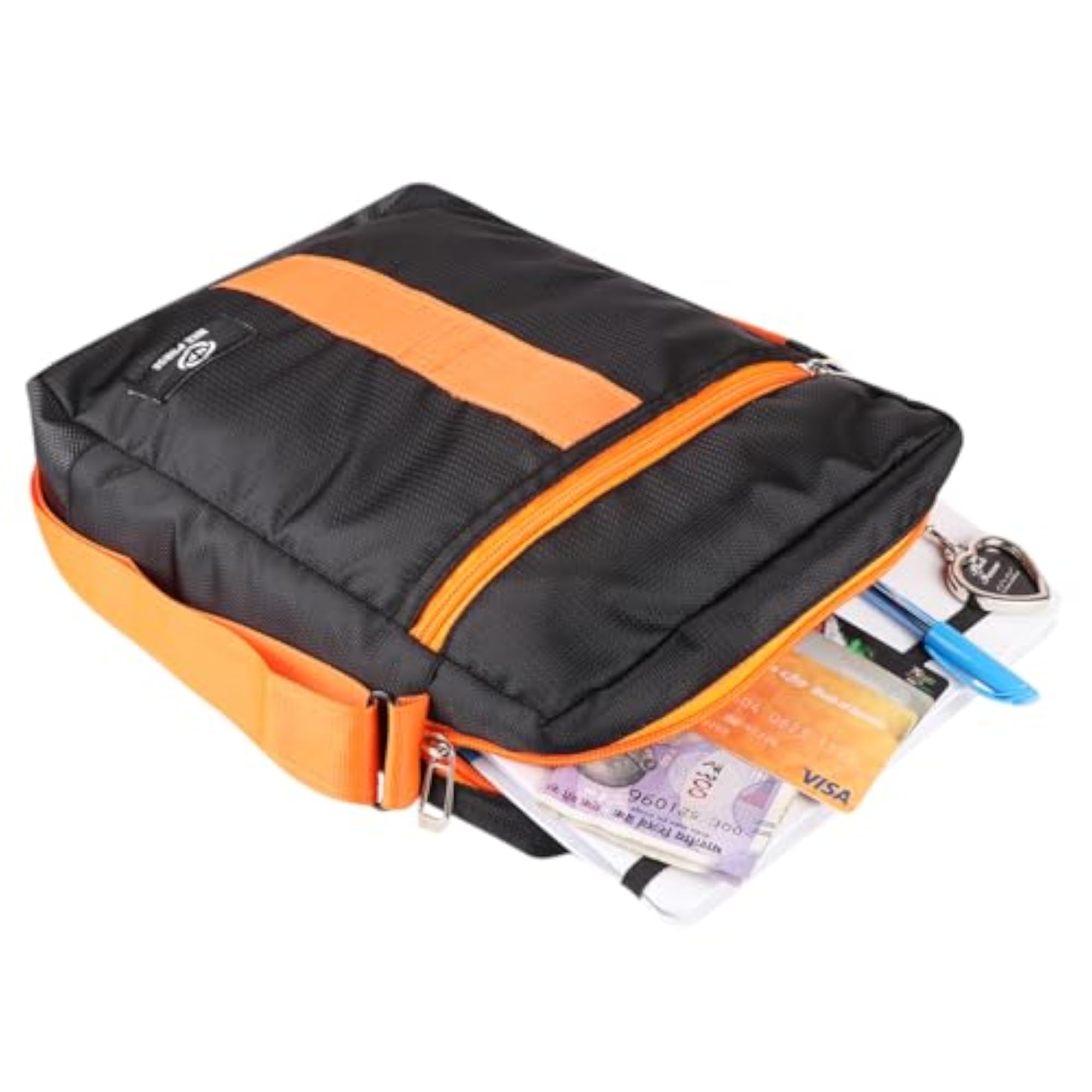 Black and Orange Crossbody Messenger Bag with Adjustable Strap