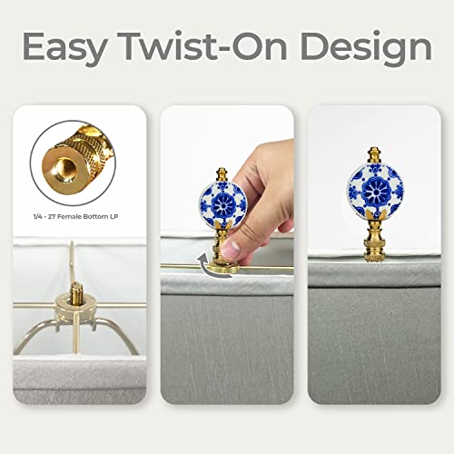 Image of Royal Designs, Inc. Crackled Round Disk Blue & White Accent Finial for Lamp Shade, F-5302PB-1, Polished Brass - Pack of 1