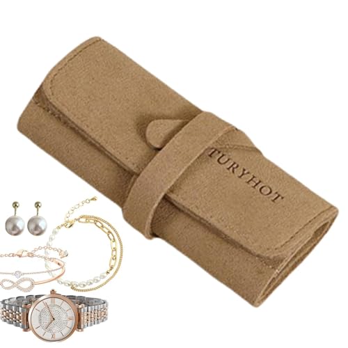 Rouleau d'organisateur de bijoux - Matériau en cuir lisse stockage, capacité sac de voyage, support anti-froissement, système de protection pour accessoires...