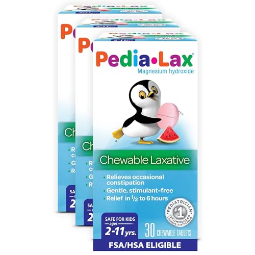 Pedia-Lax Laxative Chewable Tablets for Kids, Ages 2-11, Watermelon Flavor, 30 Count, Pack of 3