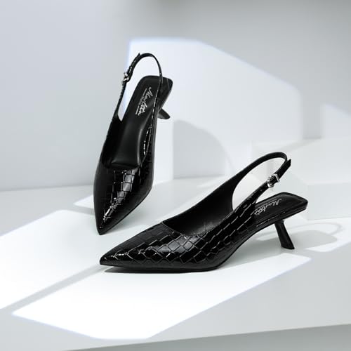 Image of Mostrin Kitten Heels for Women Pointed Toe Pumps Patent Leather Low Heel Slingback Heels with Buckle Dress Shoes for Dating Party Working