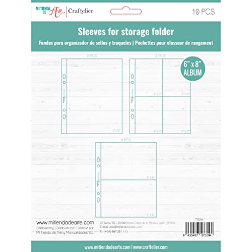 Image of Craftelier - Set of 10 Clear Plastic Sleeves with Compartments of Various Sizes | Compatible with Stamp and Die Organiser with 2 Ring System | Size Approx. 6 inch x 8 inch (15.24 x 20.32 cm)