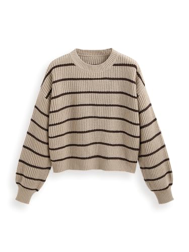 Image of CIDER Women's Cropped Striped Sweater Long Sleeve Crew Neck Trendy Pullover Tops