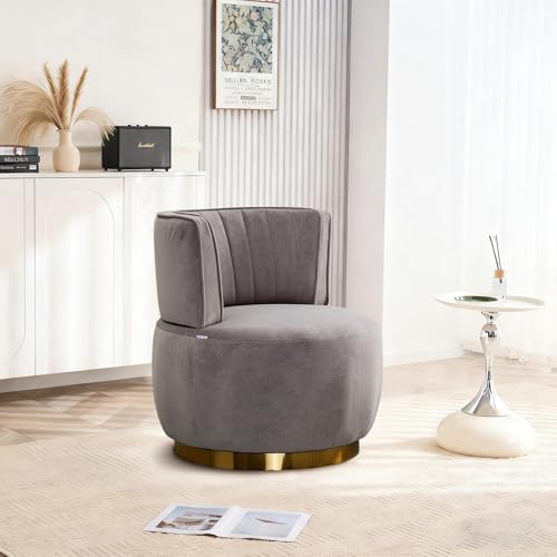 Sillón redondo giratorio cómodo de terciopelo gris miniatura 6