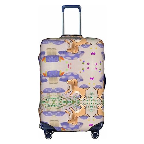 Cartoon mushroom with dog Suitcase Cover Small with Invisible Zipper, for Business and Travel, Without Suitcase
