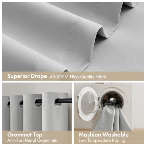 Image of MIULEE Light Grey 40x84 Inch 100% Blackout Curtains for Bedroom | 2 Thick Layers Thermal Insulated Window Curtains with Black Liner, Noise Reducing Grommet, Drapes for Living Room, 2 Panels