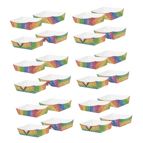 GRIRIW 24pcs Paper Boat Containers: Rainbow Food Boats Snack Trays Greaseproof Serving Plate For Pride Party Lgbt Events Birthday Picnic Candy Popcorn Hot Dogs