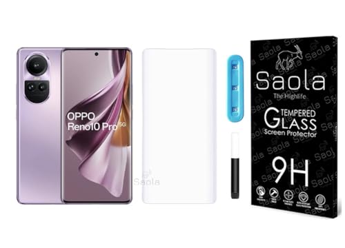 Image of Saola Curved UV Tempered Glass For Oppo Reno 10 Pro 5G. Comes With UV Light & Glue For Finest Pasting. Edge To Edge Protection With Case Friendly Fit. (Pack Of 1)