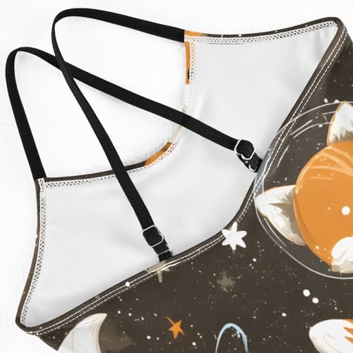 Girls Swimsuit Space Fox Pattern One Piece Swimwear4