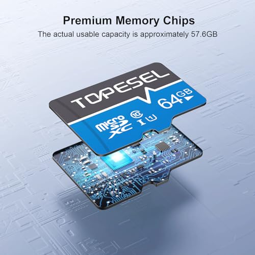 Image of TOPESEL 64GB(The Actual usable Capacity is 57.6GB) Micro SD Card 2 Pack Memory Cards UHS-I TF Card Class 10 for Camera /Dash Cam /Tablet /PC /Computer(64GB 2Pack)