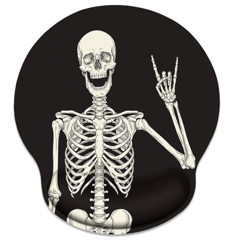 Britimes Ergonomic Mouse Pad with Wrist Support Black Human Skeleton Skull Non-Slip Rubber Base Mousepad for Home Office Gaming Working Computers Laptop Easy Typing & Pain Relief