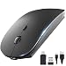 OKIMO Rechargeable Wireless Mouse, 2.4Ghz Silent Computer Office Portable Slim Optical Mouse with USB Receiver Type-C, 3-Level Adjustable DPI for Laptop, Computer, MacBook, Notebook, PC (Black)