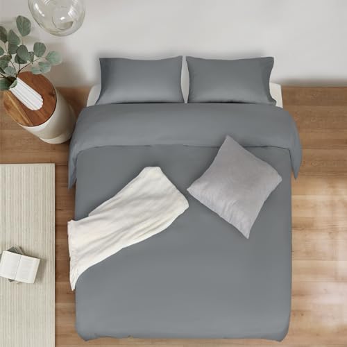 Image of Mejoroom Gray Duvet Cover Full - Bedding Sets Full - Soft and Breathable Comforter Cover with Zipper Closure, 3Pieces, 1 Duvet Cover (80x90) and 2 Pillow Cases(20x26)