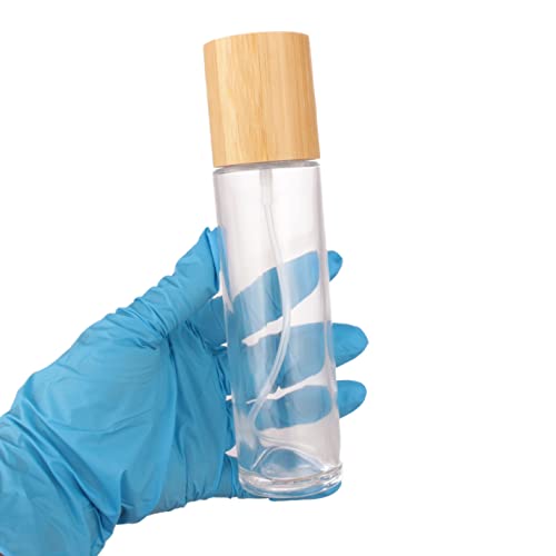 COSIDEA 4 pcs Empty 4oz /120ml bamboo lid clear glass spray bottle with fine mist despenser head for liquid perfume toiletries containers, toner bottles3