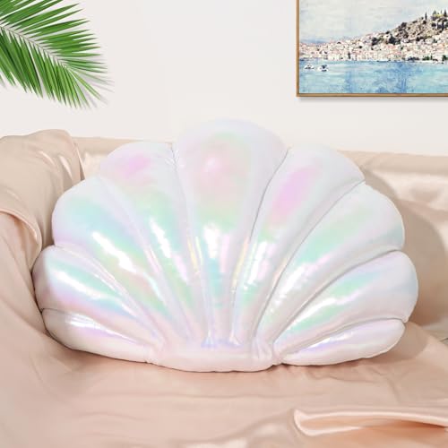 Marble Empire ME22114SH Shell Pillow Seashell Decorative Throw Pillows Pearlescent Sea Shell Toy Coastal Beach Shaped Ocean Theme Decor (14×11'') cover