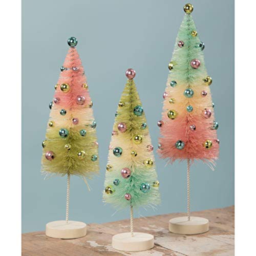 Bethany Lowe Easter Pastel Bottle Brush Trees 8.5" - 11" Tall Ball Ornament