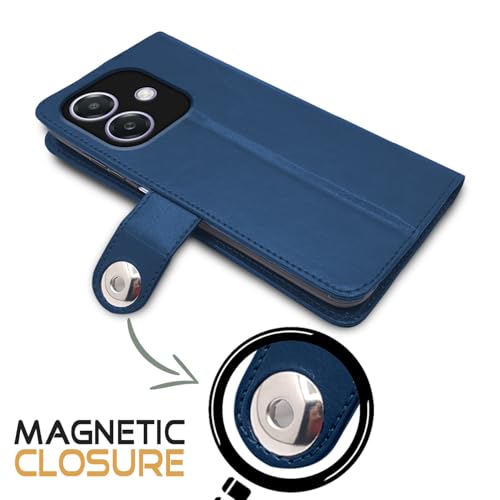 Image of Pikkme Flip Cover Leather Finish | Inside TPU with Card Pockets | Wallet Stand and Shock Proof | Complete Protection Button Flip Case for Oppo A3x 5G / A3x 4G / A3 5G (Blue)