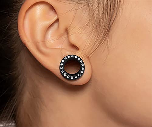 Multi Crystal Stone Setting on Black Soft and Flexible Silicone Double Flared Tunnel Gauge Ear Plug4