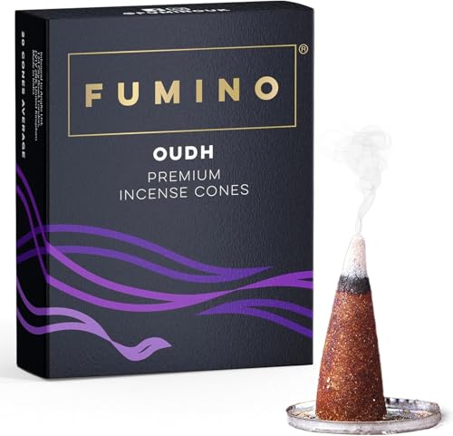 Fumino Cônes Encens Naturel Parfum Oudh - 15 Cônes Encens Frais Masala Agarbatti Joss Smoke - Fragrances pour Relaxation, Méditation, Détente et...