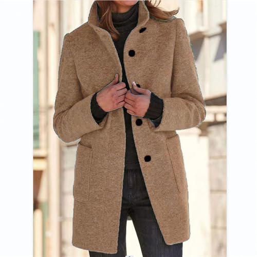 Maiyifu-GJ Women's Fall Winter Wool Blend Pea Coats Mid-Long Trench Coat Stand Collar Single Breasted Overcoat2