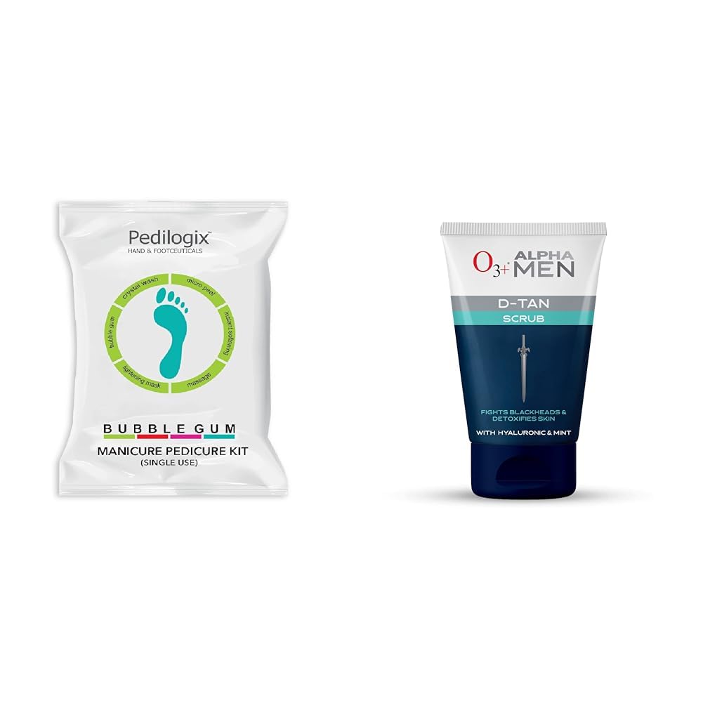 O3+ Pedilogix Bubblegum Manicure Pedicure Kit for Hand and Feet Lightening & O3+ ALPHA MEN Acno D-TAN Scrub With Hyaluronic & Mint 50g-image-32