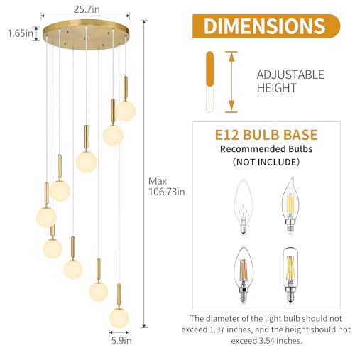 Image of 9-Lights Gold Chandelier with Milk White Glass Mid Century Modern