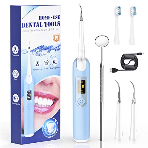 Electric Dental Calculus Remover,Plaque Remover for Teeth,Ultrasonic Teeth Cleaner,4Replaceable Clean Heads,5Adjustable Modes,USB Rechargeable-Dental Tools with LED light,IPX6(Silicone Material)