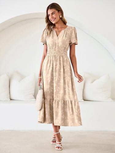 Image of Simplee Womens Summer Boho Maxi Dress Semi Formal Wedding Guest Short Sleeve V Neck Empire Waist Floral Long Dresses
