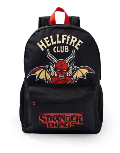 Mochila negra de Stranger Things Hellfire Club con correas acolchadas y bolsillos de malla