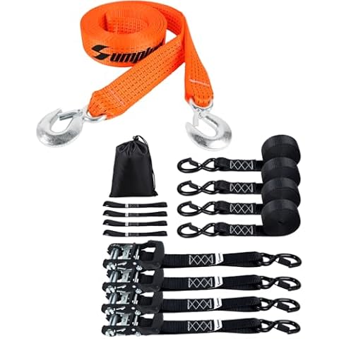 Heavy Duty Tow Straps with Hooks 2 x 20 ft,20000 lbs Ratchet Tie Down Straps Ratchet Straps Heavy Duty 4 Pack 15 FT 4400 LB 1.5 Inch Cover