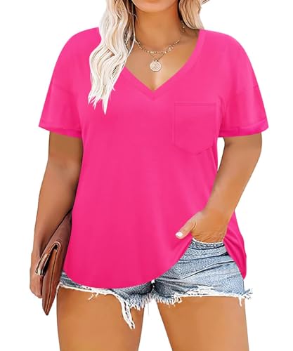 Image of TIYOMI Plus Size Tops for Women V Neck Tshirts Basic Tunic Casual Hawaii Floral Tie Dye Camo Summer Short Sleeve Tee XL-5XL