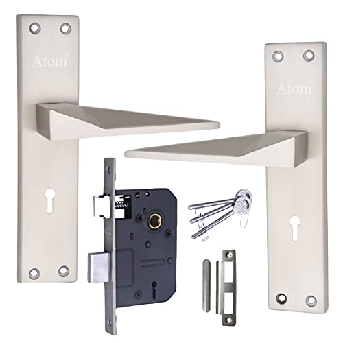Image of Atom Heavy Duty Mortise Door Lock for Bedroom, Living Room, Main Door, Silver Satin Finish | 3 Keys | 6 Lever Double Stage Lockset for House Hotel Office(802KY)