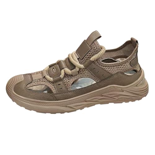 Zapatos de senderismo para hombre, de verano, antideslizantes, transpirables, ligeros, suela suave, zapatillas ortopédicas, zapatillas de deporte de malla, para pies anchos, caqui, 44 EU