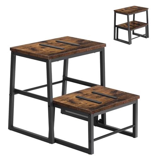 LIANTRAL Marchepied 2 en 1 pour Adultes et Enfants, Tabouret à 2 Niveaux, en Acier Robuste et Tabouret en Bois Stable, marchepied pour lit, Cuisine, Salle de...