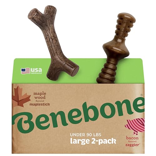 Image of Benebone 2-Pack Maplestick /Zaggler Durable Dog Chew Toys, Real Maplewood, Real Bacon, Made in USA Large
