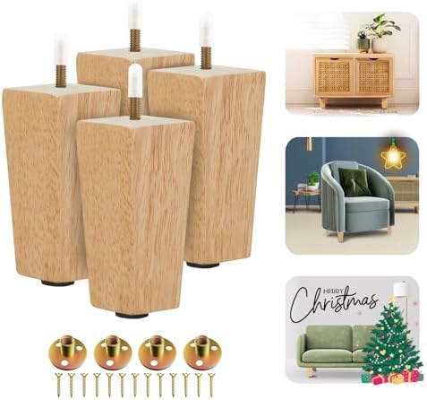 Yes4All 4.5 Inches Square Wood Furniture Legs Set of 4 – Wooden Replacement Feet for Couch, Bed, Bench – Adjustable Sofa, Ottomans Tapered Leg with Leveler – Nature Rubber Wood Parts for Table, Chair Yes4All 4.5 Inches Square Wood Furniture Legs Set of 4 – Wooden Replacement Feet for Couch, Bed, Bench – Adjustable Sofa, Ottomans Tapered Leg with Leveler – Nature Rubber Wood Parts for Table, Chair