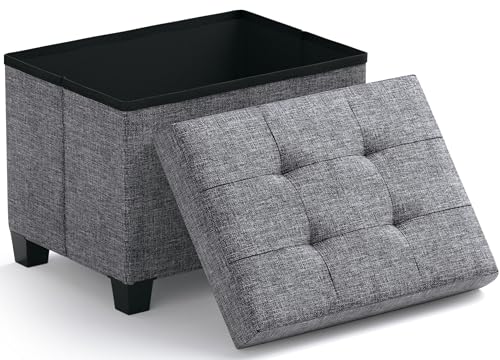 Ornavo Home Storage Ottoman Small Rectangle Ottoman with Legs, Foot Rest Stool Seat, Load up to 600 LB, for Living Room, Bedroom, Home Office, Dorm - 12 x 16 x 12, Gray