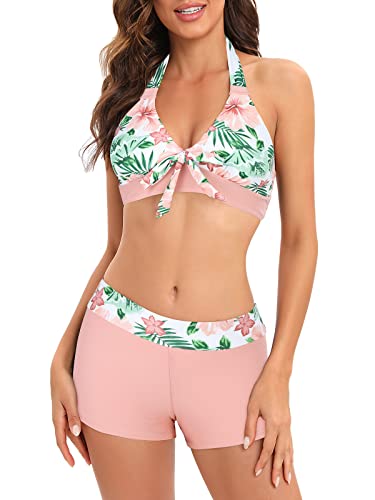 Century Star Women Two Piece Swimsuit Athletic Bathing Suits For Women Ruffled Tummy Control High Waisted Swimsuits C Pink Flower 12-14 cover