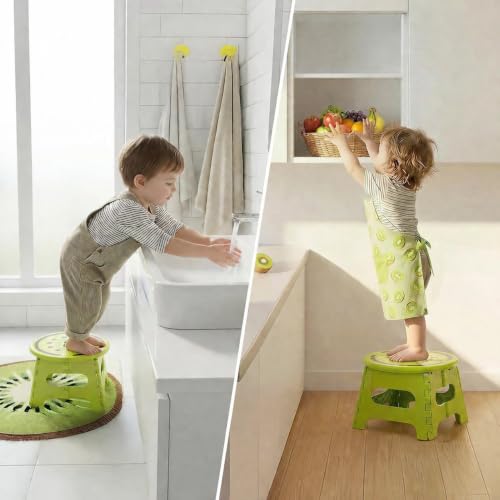 Image of Premium Folding Step Stool for Adults and Kids Non-Slip Folding Stools with Portable Handle, Compact Plastic Foldable Step Stool for Bathroom,Bedroom, Kitchen (Kiwi Green)