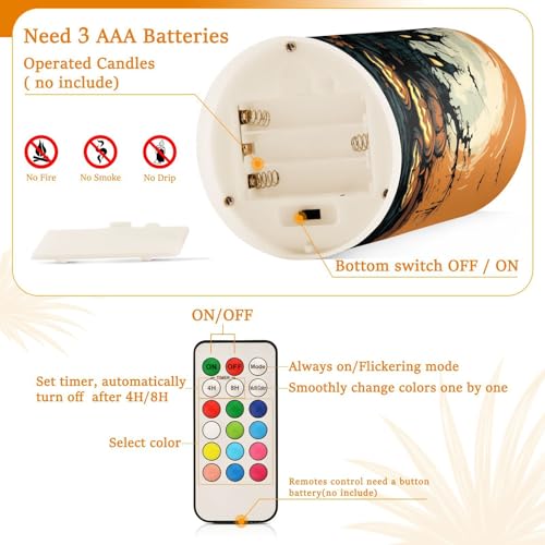 Image of ALAZA Halloween Pumpkins Castle Bat4 Flickering Flameless Candles Battery Operated with Remote Timer,Tea Light Candles LED Pillar Votive Candles Set of 2 for Outdoor Indoor Decorations