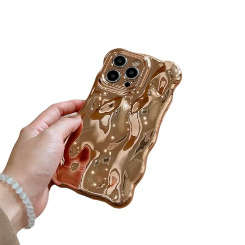 CAVAJP かわいい ファッション ポップ 韓国風 ケース シンプル ケース 電飾 カラフル ウェーブエッジ ソフトケース 保護ケース 女性用 (ゴールド,iPhone 15 Pro Max)