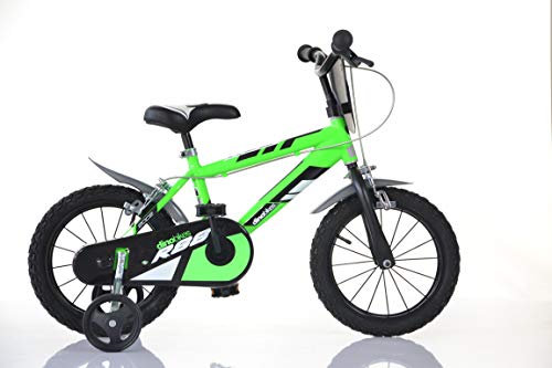Dino Bikes Jungen Kinderfahrrad grün 414U Jungenfahrrad – 14 Zoll | TÜV geprüft | Original | Kinderrad mit Stützrädern - Das Fahrrad als Geschenk für Jungen – Bild 3