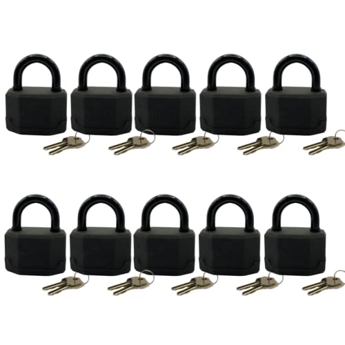 Image of NUSET 3-1 /4 inch 83mm Heavy Duty Keyed Alike Padlocks, Laminated Steel, Vinyl Covered (Pack of 10)