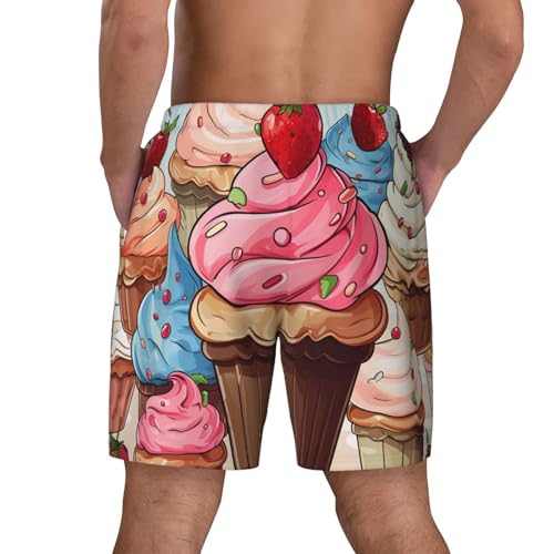 Men's Swim Trunks Quick Dry Board Shorts Cupcakes and Ice Cream Beach Shorts with Pocket Bathing Suits for Men3
