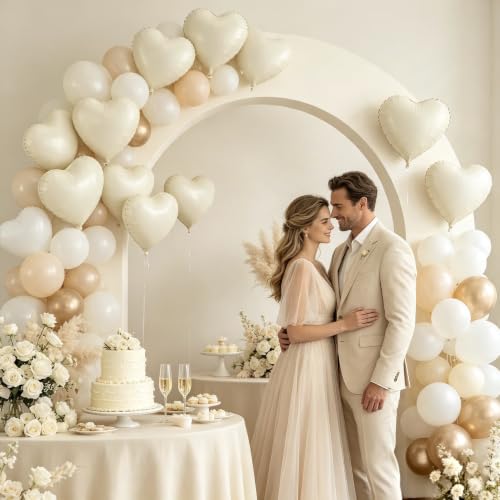 Image of 36 Pcs Cream Heart Balloons,18 Inch Heart Foil Balloons Valentine Balloon for Wedding Engagement Party Valentine Day Decorations