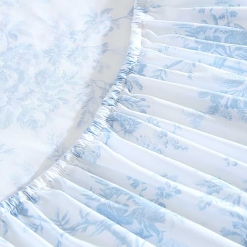 Image of Laura Ashley - Full Size Sheet Set, Crisp & Lightweight Cotton Percale Bedding with Fitted Sheet and Pillowcases, Floral Room Decor, Deep Pocket, College Dorm Room Essentials (Walled Garden Blue)