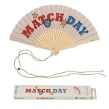 Fisura – Ventaglio originale in legno con scritta “Match Day”, ventaglio a mano moderno rosso e blu, con laccetto incluso, idea regalo originale, 42,5 x 23 cm