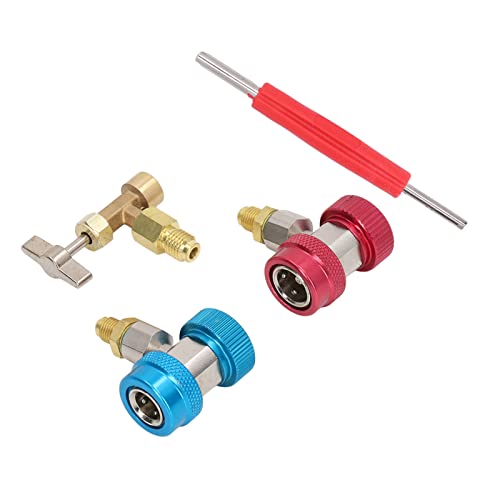 Fafeicy Kit de Retrait de Noyau de Valve à Coupleur Rapide pour Robinet de Réservoir R134A Kit D'adaptateur R134A en Laiton avec Raccords Mâles 1/4" et Femelles 1/2" pour Installation et