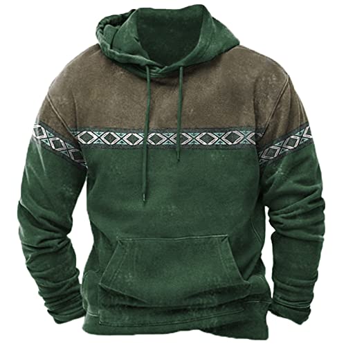 Mens Casual Western Aztec Hoodies Sweatshirt African Dashiki Printed Geometry Graphic Pullover Sweaters with Pockets